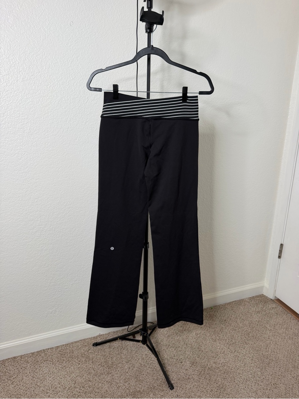 lululemon athletica Black Leggings with Black & White Striped Waistband
